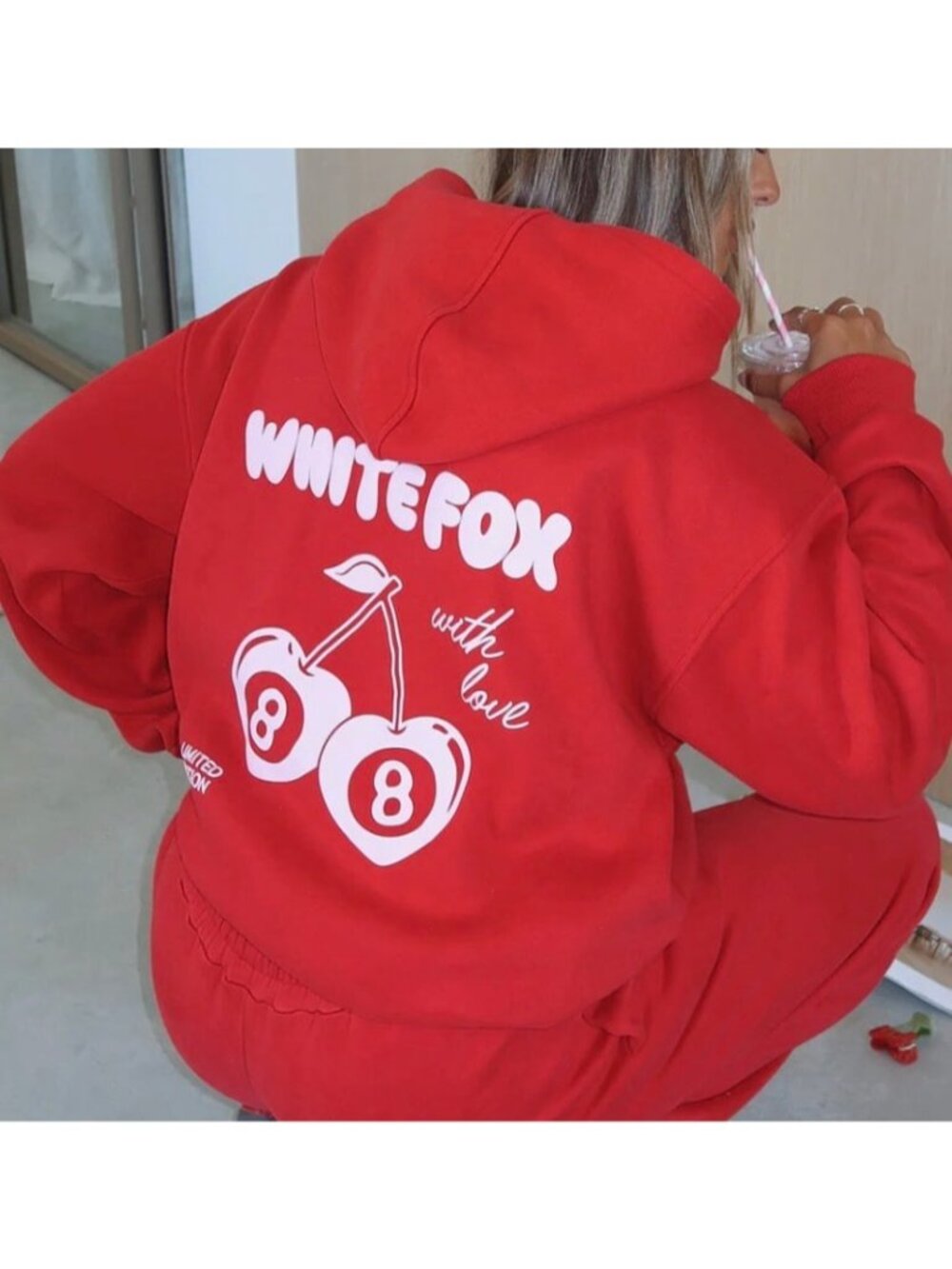 White Fox Oversized Hoodie Red XXS XS With Love